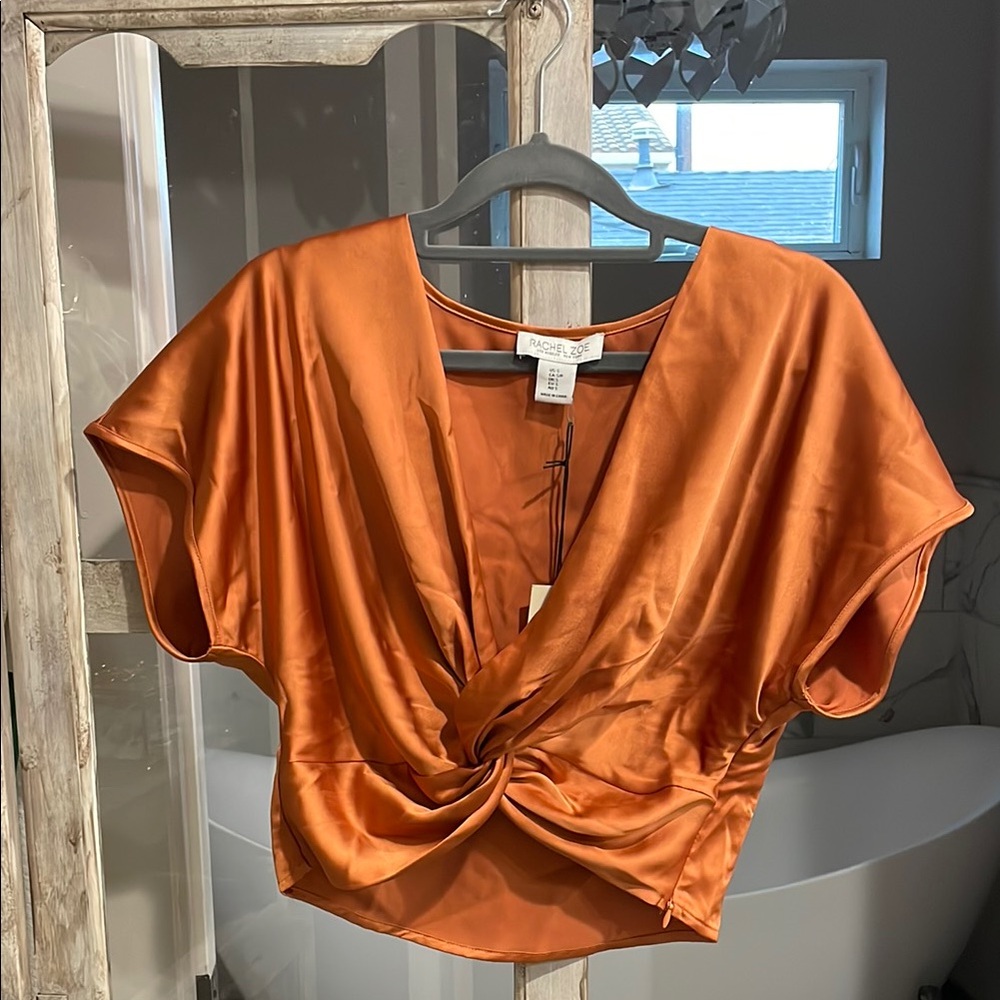 Orange Satin Twist Front Top